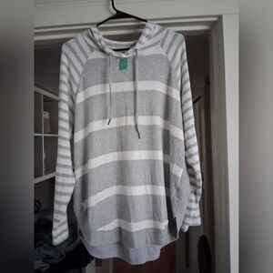 NWT Maurices Light Gray and White Striped Cowl Neck Sweater
